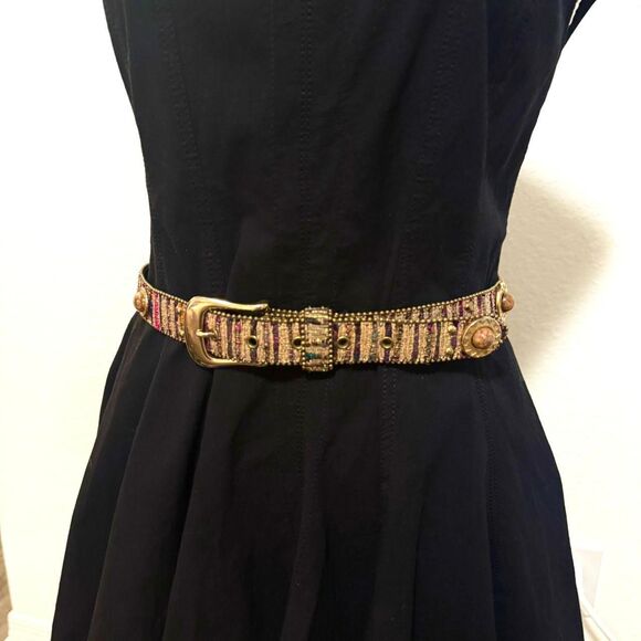 Y2K Elite Gold + Cream Beaded Western Belt - Picture 1 of 7